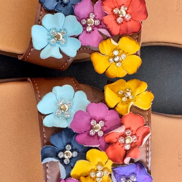 NWT Fabio Maggenti Italy Floral Leather Colorful Sandals Slides Size 8 - Picture 9 of 9
